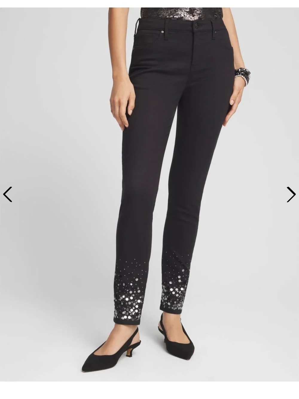 Chico's Black So Slim Girlfriend Ankle Pants with Silver Sequin Hem. Size 2 (12)